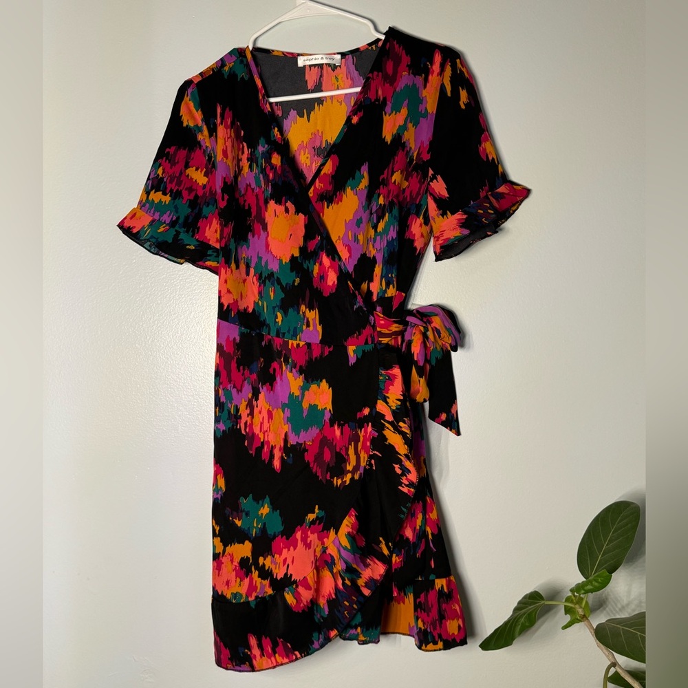 Vibrant Multicolored Sundress Wrap Dress